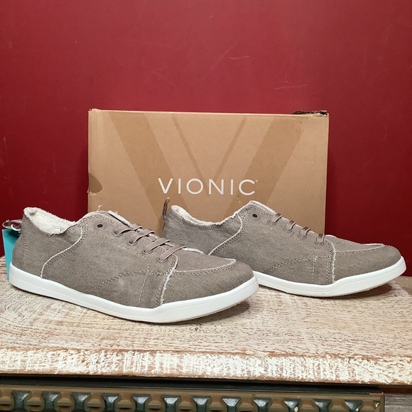 Vionic Pismo Taupe Casual Canvas Support Slip-On Sneakers Washable Eco-Conscious - Picture 3 of 10